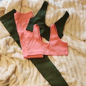 Vibrant Pink and Green Women's Sports Bra Set